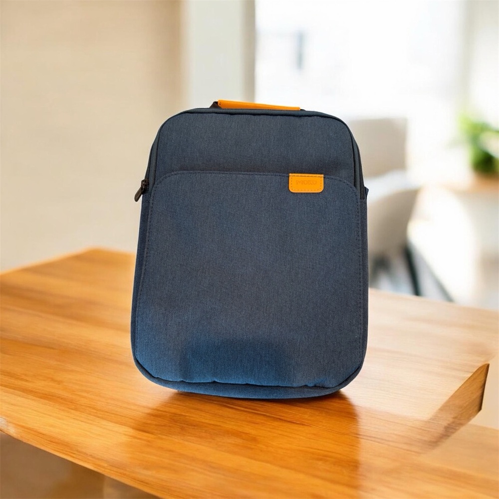 Moko Navy Blue Laptop Bag with Orange Accents. 9-11in Tablet Bag